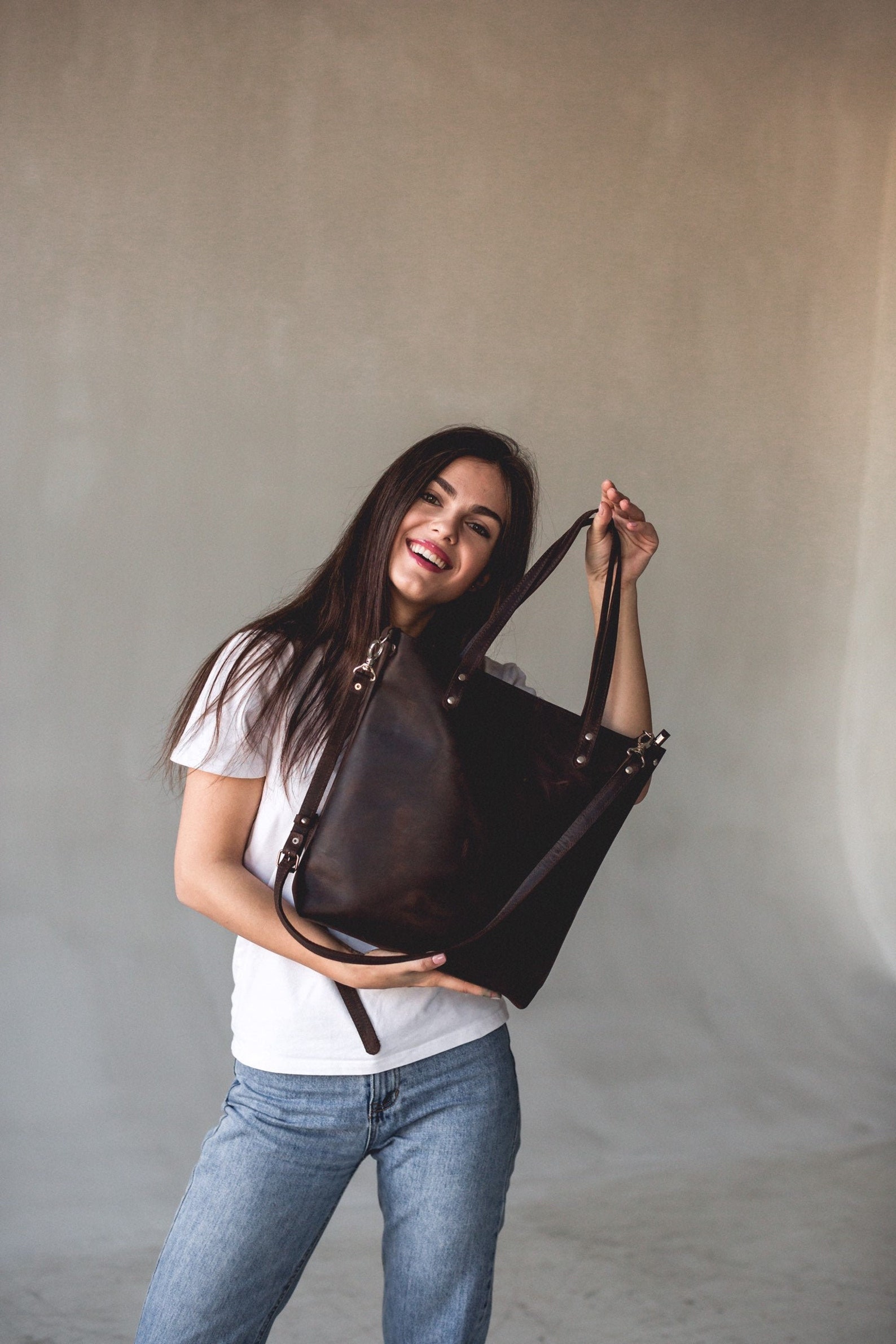 Leather Tote Bag Personalized Tote With Zipper Monogram - Etsy