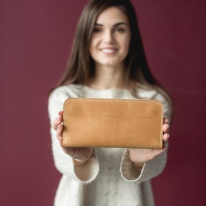 Leather Slim Wallet With Zipper Women Wallet Leather - Etsy