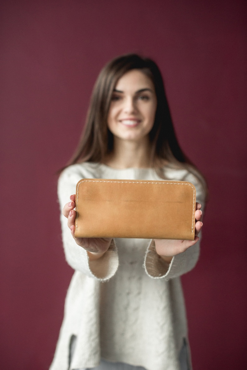 Leather Slim Wallet With Zipper Women Wallet Leather - Etsy