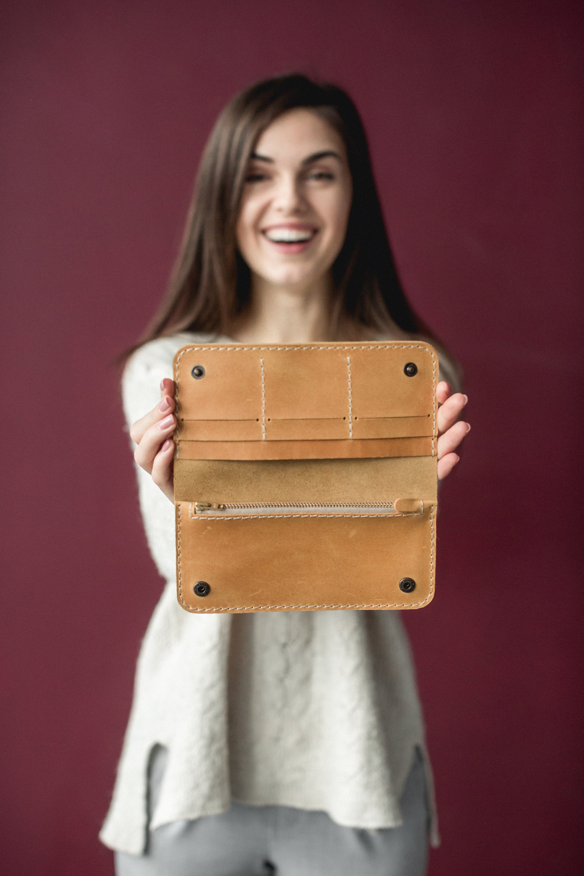 Personalized Full Grain Leather Wallet for Her Women Leather | Etsy