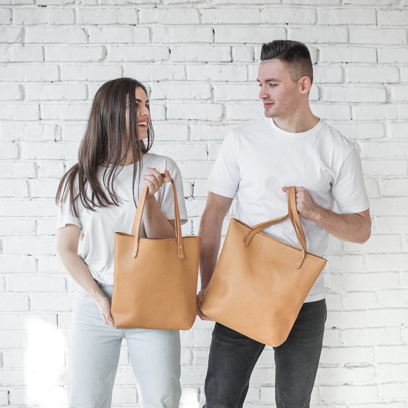 Camel leather tote bag for women