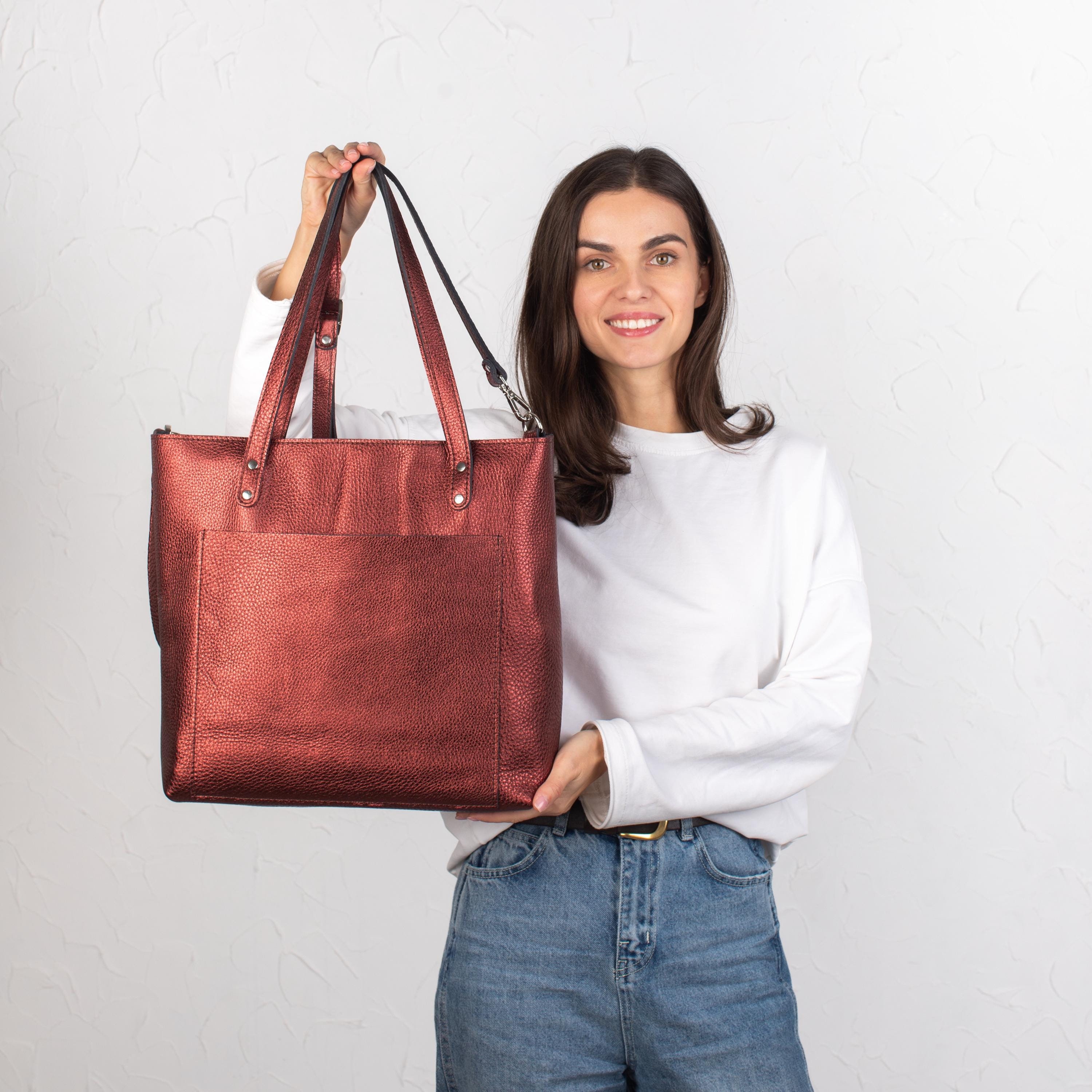 ハンドメイドのペブルレザートートバッグ：オプションのジッパー付き