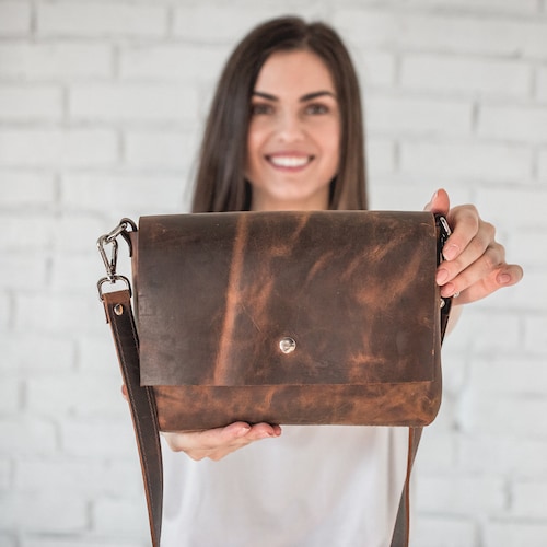 Distressed Brown Leather Crossbody Purse Vintage Bag Shoulder Etsy