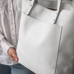 White Leather Tote Bag For Women Leather Handbag Leather Shoulder Bag Womens Work Leather Bag Leather Crossbody Bag Custom Tote image 3