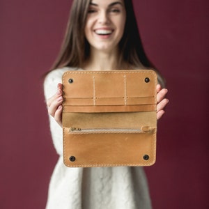 Gepersonaliseerde leren portemonnee met ritssluiting | Smalle leren portemonnee | Echt leren portemonnee voor dames | Portemonnee met ritssluiting | Volnerf leer