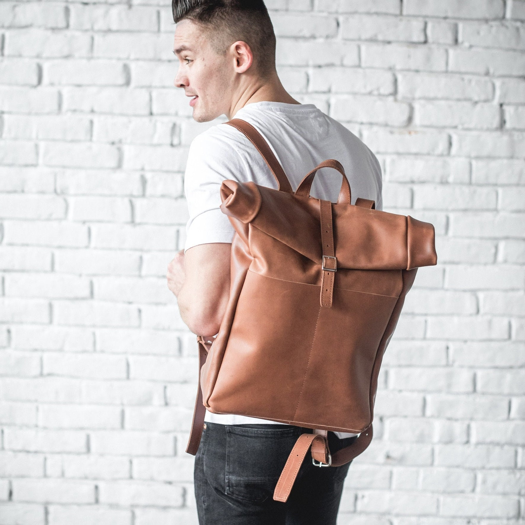 Leather Rolltop Backpack | City Laptop Bag