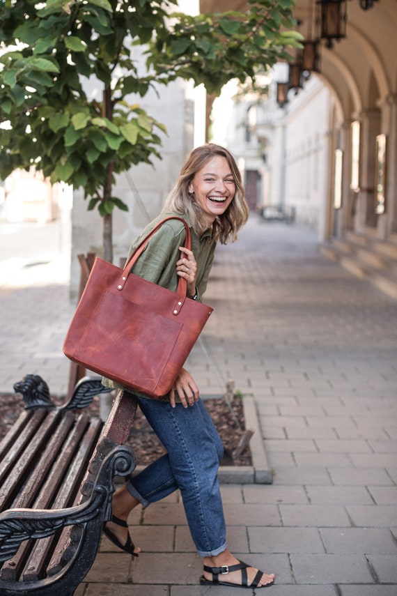 XXL Shopper Leather Tote Bag Leather Bag Shopping Bag Used 