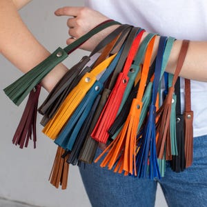 Double Leather Tassel Keychain – Customizable in Various Colors with Multiple Hardware Options | Genuine Leather Tassels for Women Bag