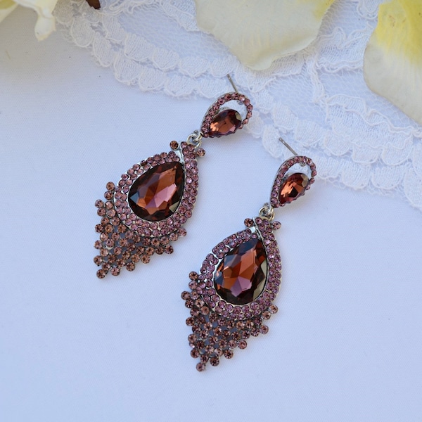 Boucles d’oreilles nuptiales en vin argenté boucles d’oreilles bordeaux strass en cristal, boucles d’oreilles rark paire de cristal rouge, boucles d’oreilles boucles d’oreilles de mariage boucles d’oreilles de mariage