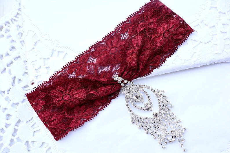 Laced Valentines Gift Wine Red Garters Bridal Crystal Elastic Lace Garter For Women Rhinestone Bridal Red Lace Garters Wedding Pluse Size