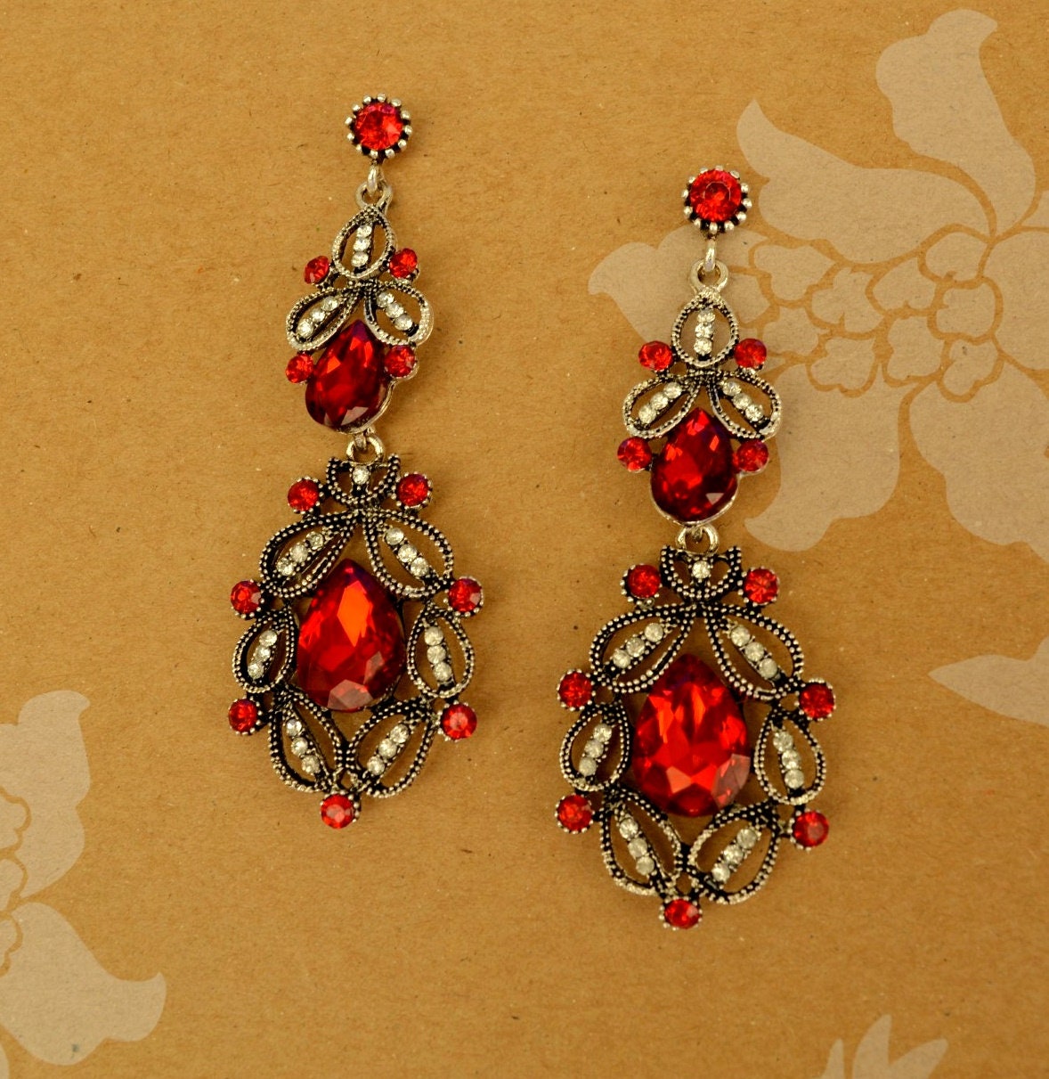 Red rhinestone earrings Clearance