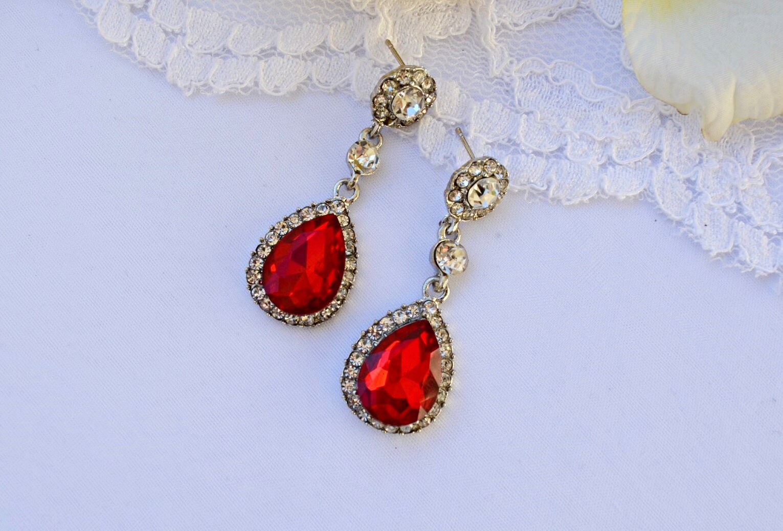Wedding Earrings Red for Brides Bridal Crystal Rhinestone Earrings, Red ...