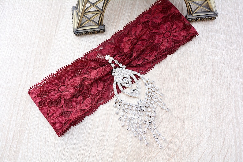 Laced Valentines Gift Wine Red Garters Bridal Crystal Elastic Lace Garter For Women Rhinestone Bridal Red Lace Garters Wedding Pluse Size