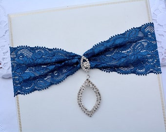 Teal Blau Hochzeit Kleidung Spitze klare Strass Braut Strumpfband Set Gürtel, Hochzeit Strumpfband Set, Hochzeit Strumpfband Blau, Spitze Strumpfband Kristall Braut