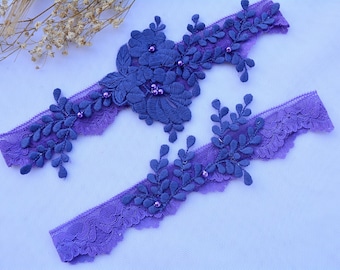 Wedding Garter Set Belt Purple Lace Bridal Toss Garter Purple, Garter Wedding Gift, Purple Garter Keep, Lavender Garters, Bridal Violet Set