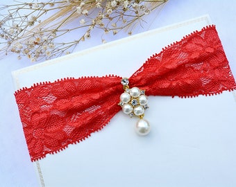 Wedding Clothing Red Lace Pearl Rhinestone Bridal Garter Set, Wedding Garter Set, Wedding Garter Keep, Gold Red Garter, Crystal Garters Red