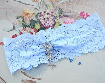 Light Blue Wedding Garter Silver Rhinestone Bridal Set Garters Stretch Lace Garter Set, Crystal Garter Set Light Blue Garter, Something Blue