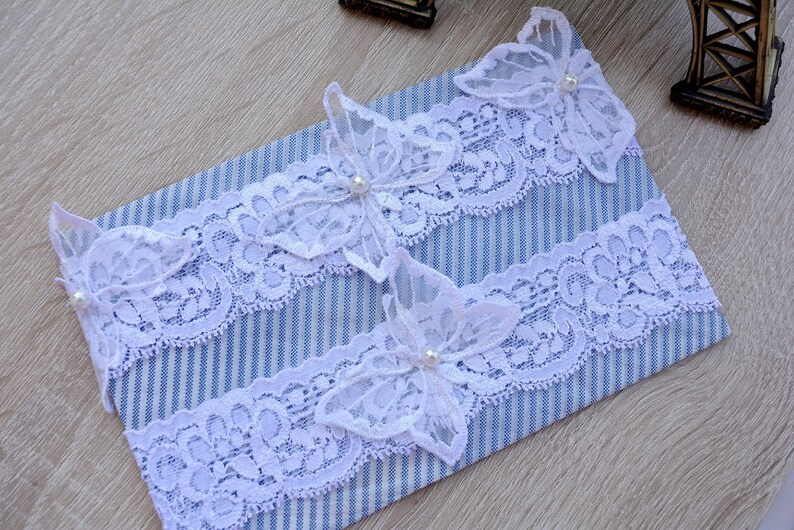 Wedding Lace Garter Toss White Garter White Wedding Garter Blue Bridal Gift White Teal Blue Bridal Garter Set lace /& Butterfly For Wedding