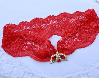 Red Lace Gold Wedding Garter Red Lace Rhinestone Bridal Garter Set, Wedding Garter Set, Wedding Garter Belt Red Garter Set Bridal Garter Red