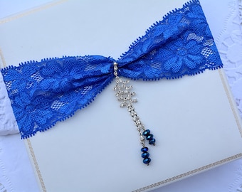 Bridal Garter Royal Blue Lace Antique Silver Blue Rhinestone Wedding Bride Garter Set Blue Lace Crystal Wedding Blue Bridal Custom Garters