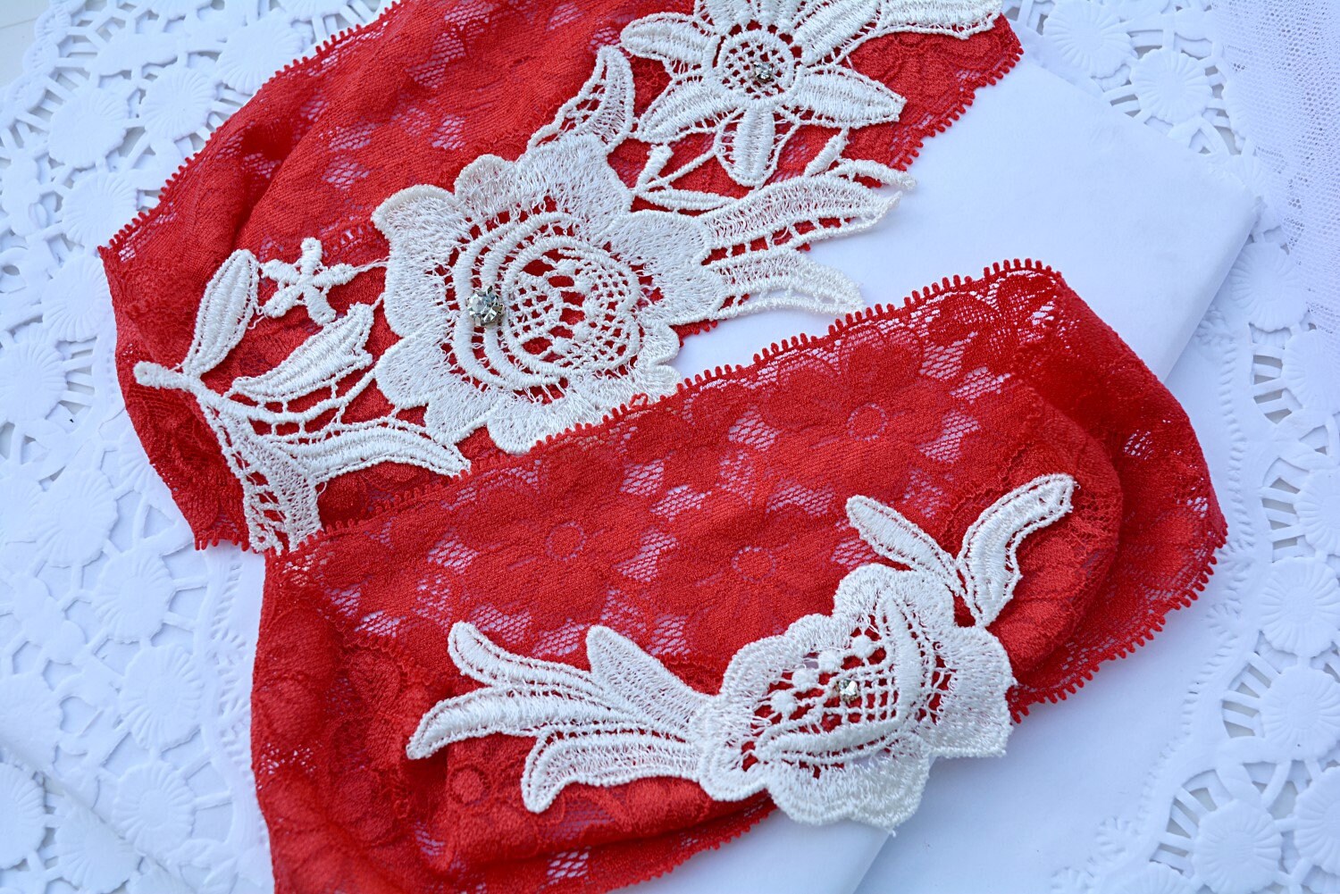 Garter Set Bridal Red Lace Garter Belt Set For Wedding Ivory Etsy