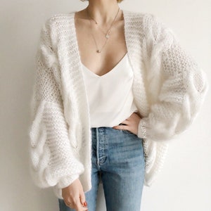white thick cardigan