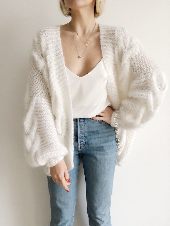 white chunky cable knit sweater