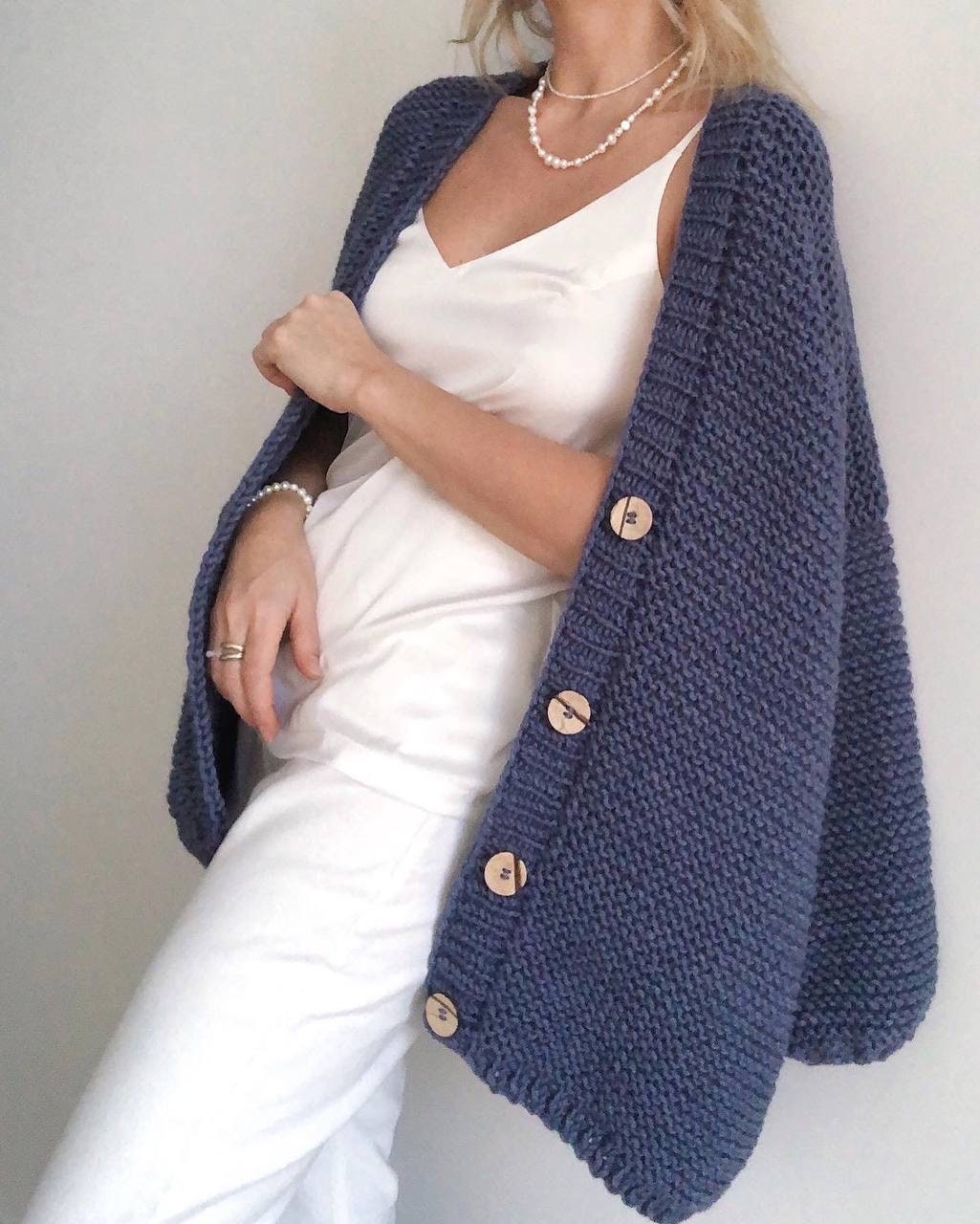 Navy Blue Women Wool Cardigan With Buttons Chunky Knit Etsy