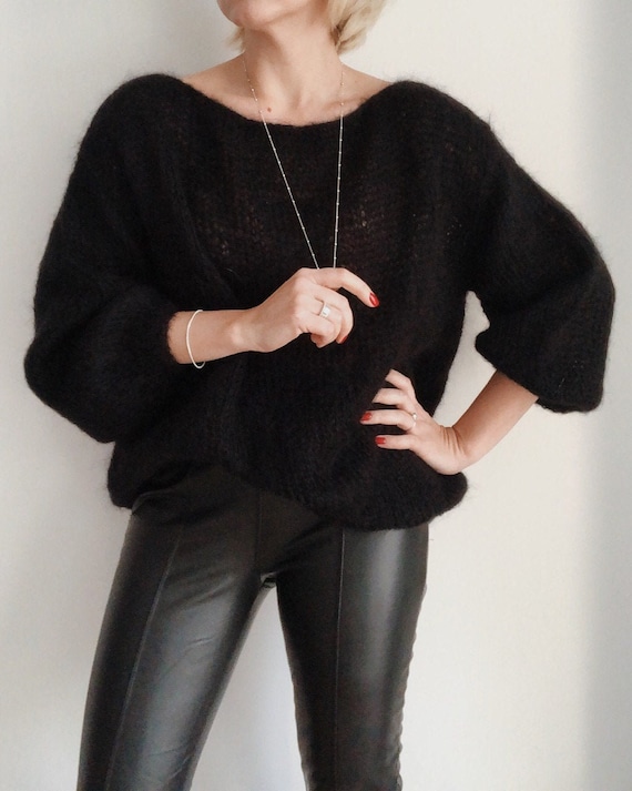 Black Mohair Sweater Oversized Sweater Chunky Knit Sweater Etsy