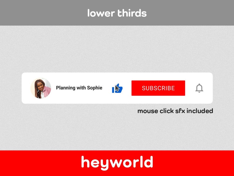 Lower Thirds - Anpassad videoöverlägg - Prenumerationsknapp - Animerad överlägg - Twitch-överlägg - YouTube-introduktion - YouTube-kanal - HeyWorld bild 3