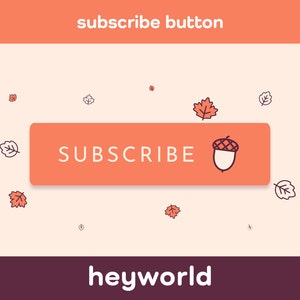May include: A peach-colored button with the word "SUBSCRIBE" in white text and a small acorn icon. The button is surrounded by a light beige background with scattered brown and white leaves.