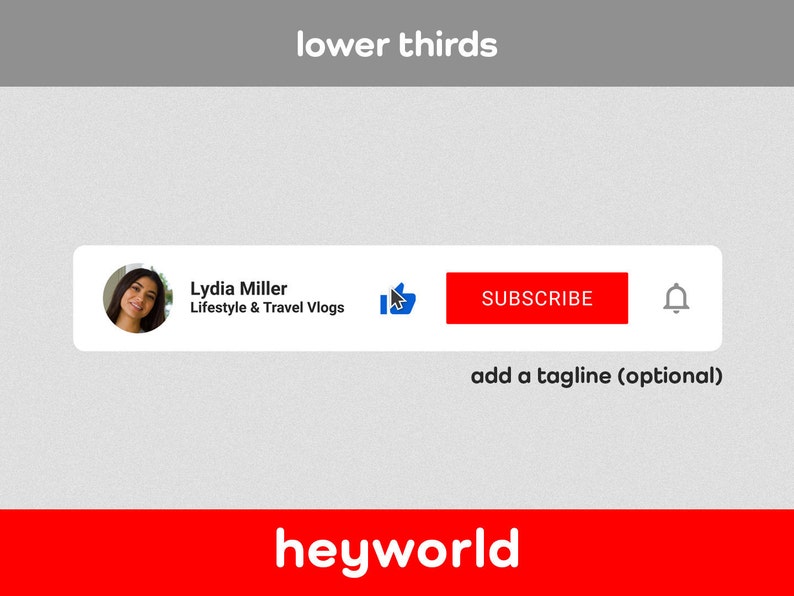 Lower Thirds - Anpassad videoöverlägg - Prenumerationsknapp - Animerad överlägg - Twitch-överlägg - YouTube-introduktion - YouTube-kanal - HeyWorld bild 1
