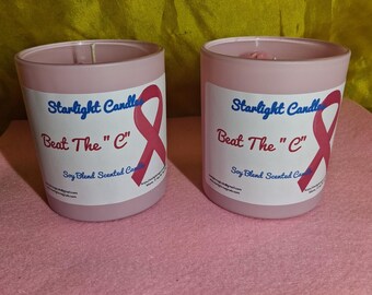Vela perfumada "Beat the C" de 9 oz, concientización sobre el cáncer de mama, duración de más de 50 horas