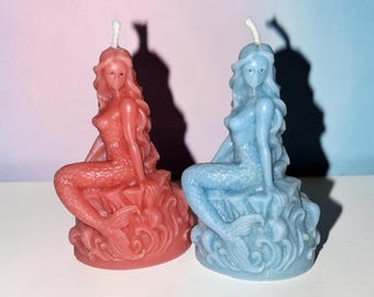 Handgemaakte kaars met zeemeermingeur, decoratie voor de oceaan, kust of strand, cadeau voor zeemeerminliefhebbers