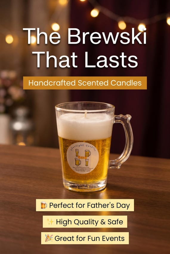 A hand-poured gel candle that looks disturbingly like a real pint of beer — frothy head and all — and smells like one too.