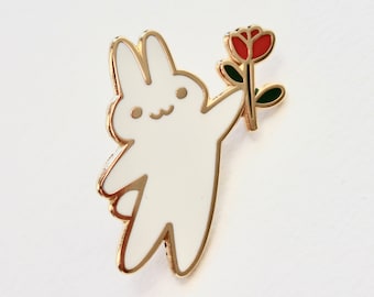 bunny with rose enamel pin