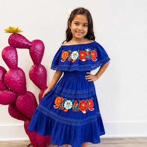 Handmade Embroidered Mexican Christmas Dress: Fiesta Holiday Girls Dress