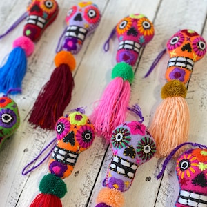 Skull Pompom Tassel - Mexican Pom Pom - Tassel Pom Pom - Bohemian - Day of The Dead - Ornament- Gift Tag - Purse Charm - Handcrafted Tassel