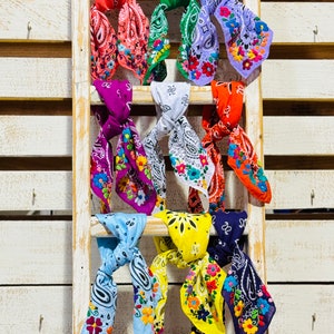 Embroidered Bandana - Hair Accessory - Hat Band- Game Day - Fiesta - Bandana - Fashion - Pet Scarf - Neck Tie - Purse Accessory - Boho