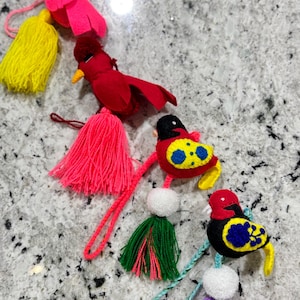Bird Pompom Tassel - Mexican Pom Pom - Tassel Pom Pom - Bohemian - Birds - Ornament- Gift Tag - Purse Charm - Handcrafted Tasse - Gift Tags