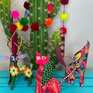 Alebrijes - Deer - Dog - Coyote - Animal Wood Carving - Handmade Mexican Folk Art - Animal Sculpture - Folklore- Tradition - Spirit Animals