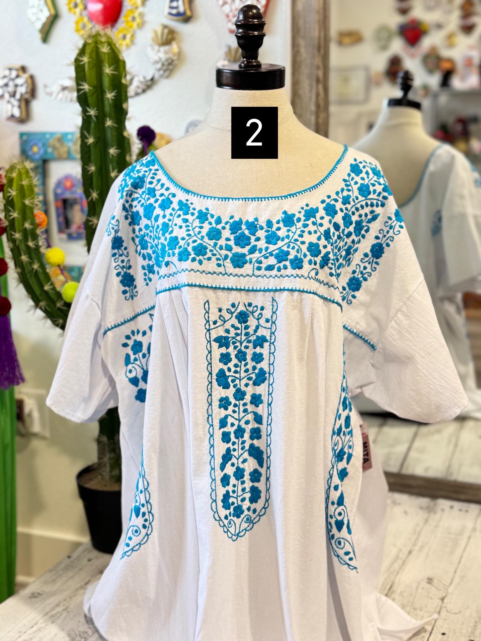 Mexican Embroidered Blouse - XL - White - Mexican Blouse