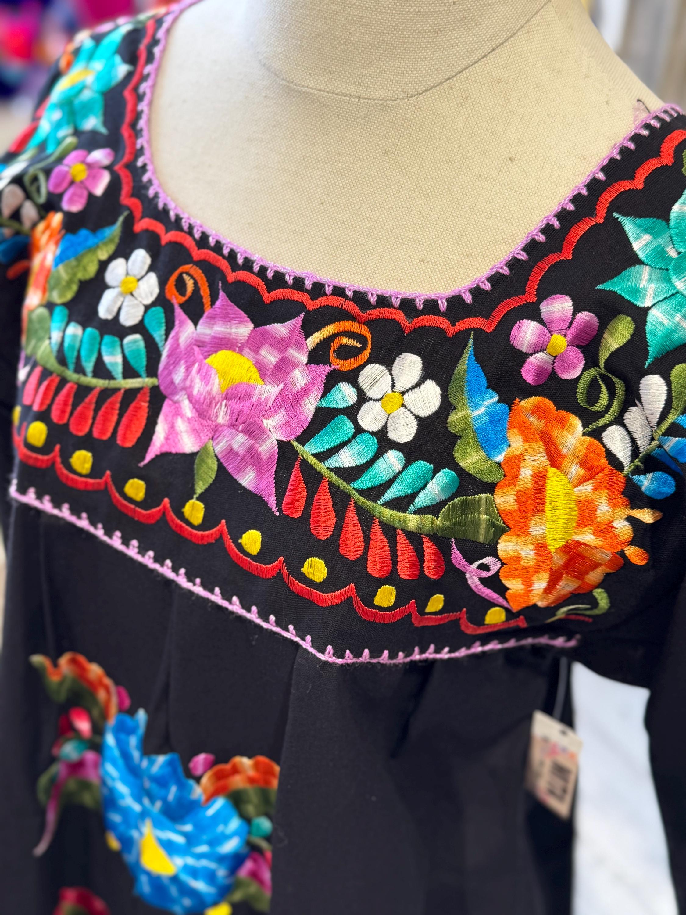 Embroidered Mexican Blouse – Artisan Cotton Peasant Top, Beige