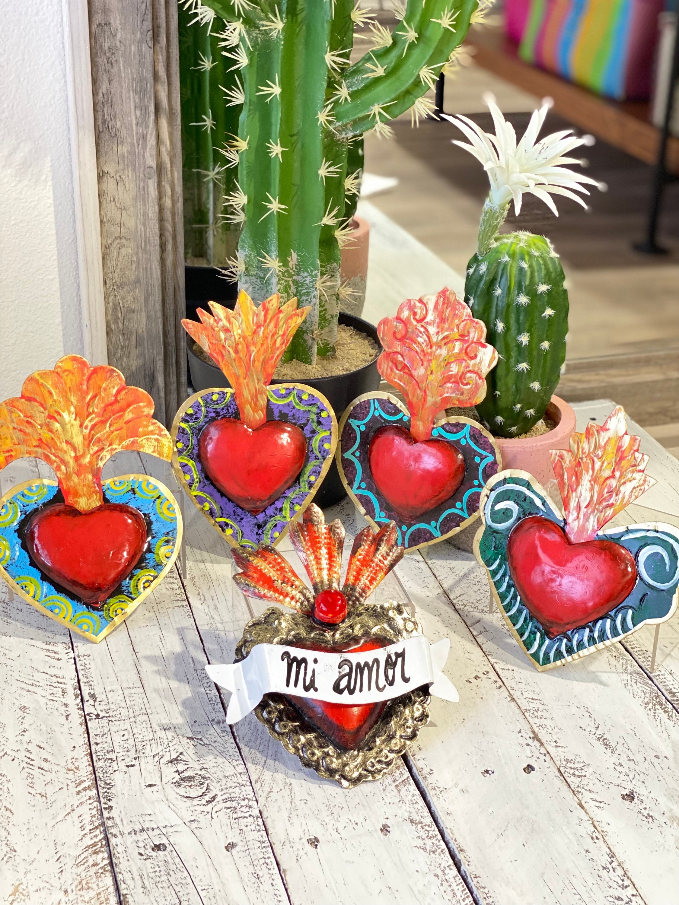 Hand-painted Tin Sacred Heart: Mexican Folk Art Wall Decor - Etsy