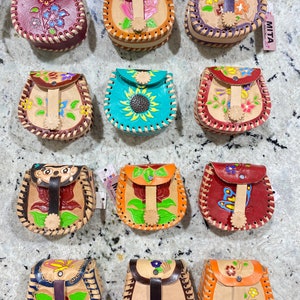 Girls Mini Tooled Leather Purse: Hand-Painted Mexican Crossbody Bag