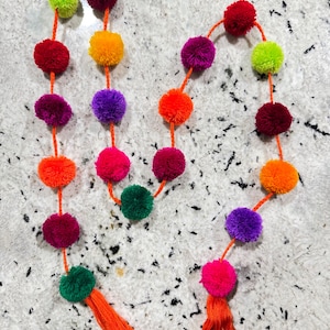 Multicolor Pompom Garland: Handmade Mexican Fiesta Decor