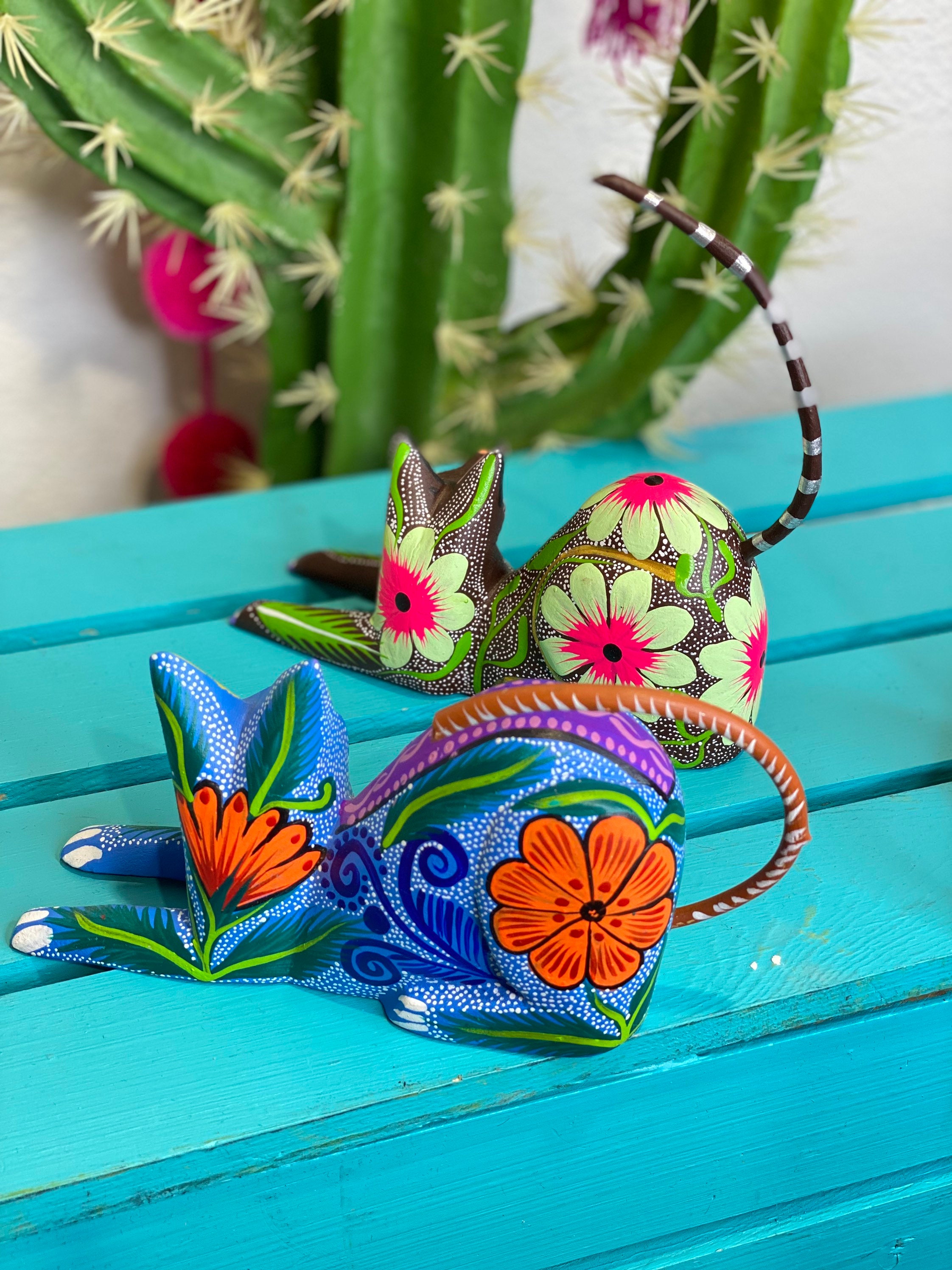 Handmade Copal Wood Alebrije: Oaxacan Cat & Monkey Figurines - Etsy