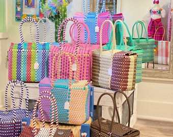 Small Basket Bags - Oaxaca Bag - Handbag - Market Bag - Lonchera - Lunchbox - Bag - Pompom - Tassel - Mexican Basket - Mexican Bag - Fiesta