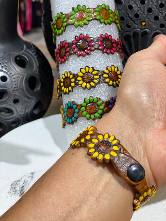 Leather sunflower cheap bracelet