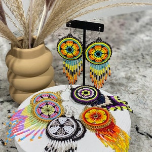 Huichol Earrings - Beaded Boho Earrings - Mexican Earrings - Dangle - Folklore - Earrings - Western - Huichol Art - Bohemian - Fiesta